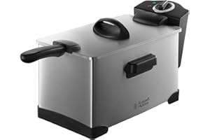 Russell Hobbs Electric Deep Fat Fryer, 3.2L capacity/can cook 1.2kg food, Brushed Stainless Steel housing & lid, Removable parts for easy cleaning, Variable temp control, 1800W, 19771