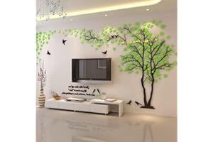 GUANGMU Albero Adesivo da Parete, Alberi e Uccelli 3D Adesivi Murali Arts Wall Sticker Decorativi per TV Par, Camera da Letto, Asili Nido, Ufficio, Bambini Stanze(Verde Destra,M-250 * 130cm)