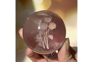 HDCRYSTALGIFTS Briefbeschwerer mit 3D-Rosenstrauß, Kristallkugel, Glaskugel, mit versilbertem Blumenständer, 60 mm