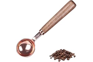 AIYONG Cucchiaio da caffè retrò in Acciaio Inox con Manico in Noce Nero, Misurino da caffè caffè macinato, 1 Tbsp, 15ml, per caffè o tè,Oro Rosa