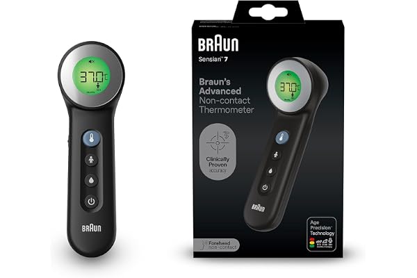 Braun Sensian 7 Thermomètre frontal sans contact | Technologie Age Precision | 3-en-1 |Écran numérique avec code couleur | Convient aux bébés et aux enfants | Marque #1 auprès des médecins(1) | BNT400