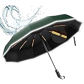ANYCHO Big Umbrella for Men, 3 Fold with Reflective Stripe Travel Umbrella for Rain, Reinforced 12 Dual Ribs Windproof & Wate