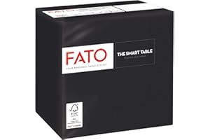 Fato - Lot de 100 Serviettes de Table Papier Jetables, Idéal Pour Les Apéritifs Et Cocktails, Taille 24x24, Pliés en 4 et 2 Plis, Couleur Noir, 100% Pure Cellulose, Certifié FSC