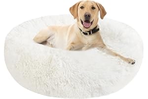 NEPFAIVY Cuccia Gatto Cane Antistress Morbida - Cuscino Pelosa per Cani Gatti Interno Nuvola Soffice Peluche Rotondo da Ciambella, Letto Pelosa per Animale Domestico Piccola Media (XXL-80cm/31.5in, Bianca)