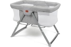 Babylo Sleep and Stay Folding Crib Folds with one Hand Includes Travel Bag, Grey, 93 L x57 W x7.5 H