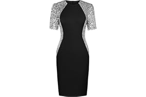 GRACE KARIN Paljettklänning för kvinnor, elegant rund hals, bodycon knälång, kvällsfest, klubbklänning