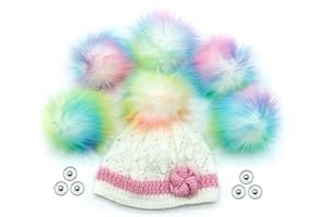 FurryValley Pompon Kunstfell 6 Stück Stricksets Handarbeiten DIY Handwerk Bälle für Strickmütze Schuhe Schals mit Druckknopf abnehmbar Häkeln Stricken Zubehör 11cm (Bunt)
