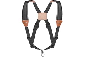 Flexzion Correa de hombro para saxofón profesional con gancho metálico giratorio y diseño de arnés del pecho ajustable y acolchado, Accesorio de instrumento musical de saxofón, Color Negro