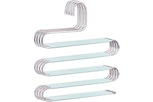 devesanter Hosenbügel, platzsparend, rutschfest, S-Form, Hosenbügel, Edelstahl, Kleiderbügel, Schrank, Aufbewahrung, Organizer für Hosen, Jeans, Schals, hängend, grün, 4 Stück