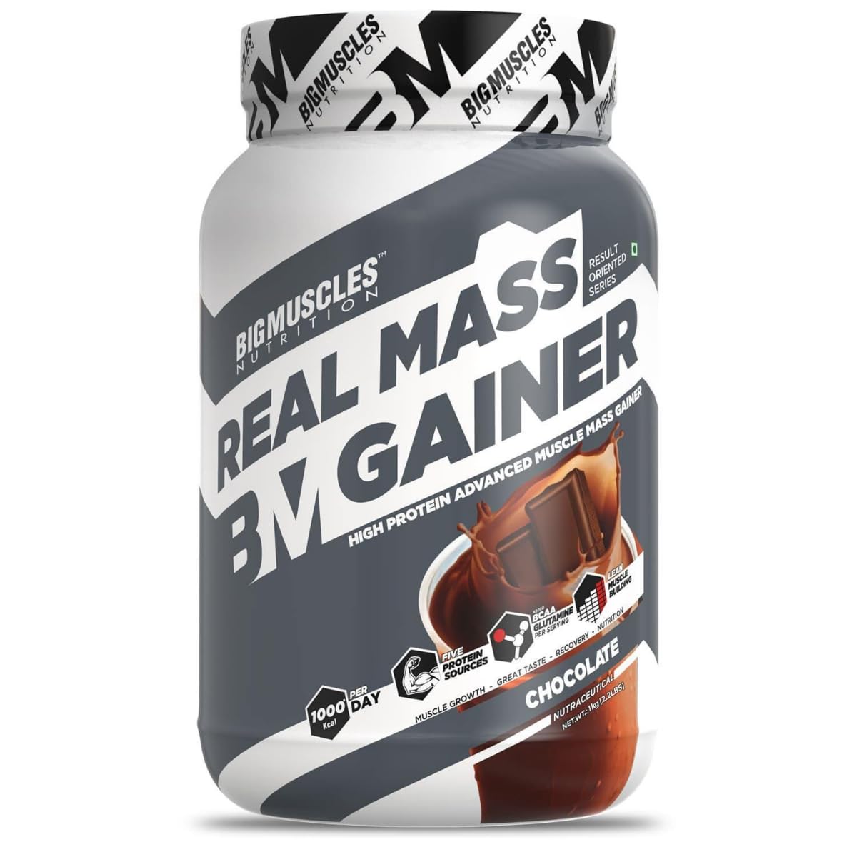 Bigmuscles Nutrition Real Mass Gainer [1Kg, Rich Chocolate] | Lean Whey Protein Muscle Mass Gainer | Complex Carbohydrates, |