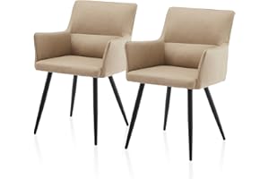 ‎TUKAILAI TUKAILAI Freizeit Esszimmerstühle Creme 2er-Set aus Kunstleder mit Armlehnen und Rückenlehne, Polsterstuhl Wohnzimmer-Sessel, Küchenstuhl gepolsterte Sitzfläche Metallbeine Empfang, Esszimmer Küche