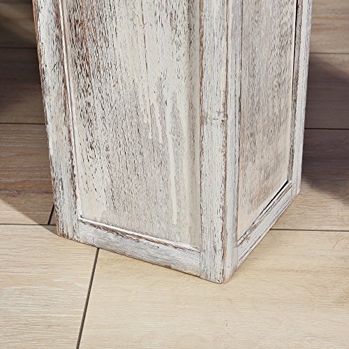 3er Set Windlichtsaeule Laterne Windlicht mit Glas Scheiben Weiß Rustikal Holz - 5