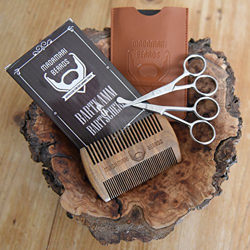 Bartkamm & Bartschere & Nasenhaarschere – Sehr scharf – Sandelholz – MADAMARI BEARDS – Hochwertiges Bartpflege-Set – Premium Sandelholzkamm – Praktische Scherenkombination, sehr scharf – Praktisches Kunstlederetui – Stylische Geschenkidee - 4