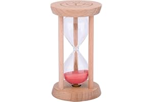 WEIYE Mini clessidra con sabbia, color legno, per casa e ristorante, timer 1 minuto/3 minuti 1min Legno + Rosso
