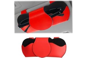 JNNJ Gafas de Sol Caja para Coches, Clip Magnetico Gafas Coches, Soporte Gafa Coche de Cuero, Porta Gafas para Coche, Universal Accesorios Coche Interior, para Todos los Coches, SUV(Rojo)