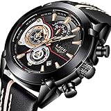 LIGE Herren Uhr Luxus Mode Wasserdicht Sport Analog Quarzuhr Mit Schwarz Lederband Armbanduhr