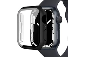 Miimall Etui kompatybilne z Apple Watch serii 9, 8, 7, 45 mm, hartowane szkło, ultracienkie, twarde tworzywo PC, odporne na wstrząsy, wszechstronna, osłona ochronna do iWatch serii 9 45 mm, czarne