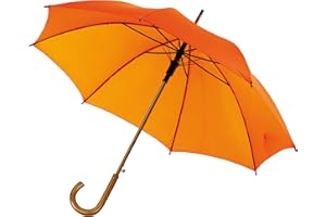 Notrash2003 - Parapluie automatique en bois - Avec crochet rond incurvé - Poignée en bois de 103 cm de diamètre, Orange, 103 cm