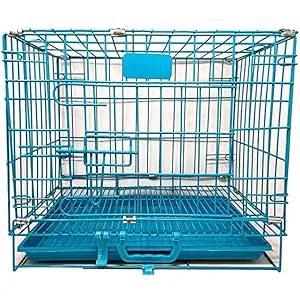 Geeta Pet Mart Dog Cage - Powder Coated, Single Door Folding Metal Cage/Crate/Kennel with Removable Tray and Paw Protector for Dogs, Cats and Rabbits - 18 Inch Sky Blue