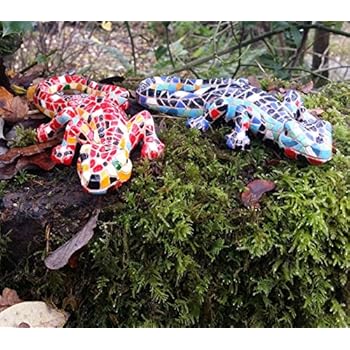 Niedlichen Paar Mosaik farbigen Eidechsen, Garten Deko aus Kunstharz