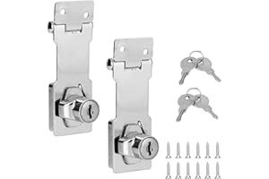 Marstey 3 Inch Keyed Hasp Lock 90 Degrees Lock, 2 Pcs Heavy Duty Shed Lock Door Lock Hasp with Padlock Keys, Safety Door Clasp, 7.6 x 3.2cm, for Cabinets Cupboard Drawer Gate
