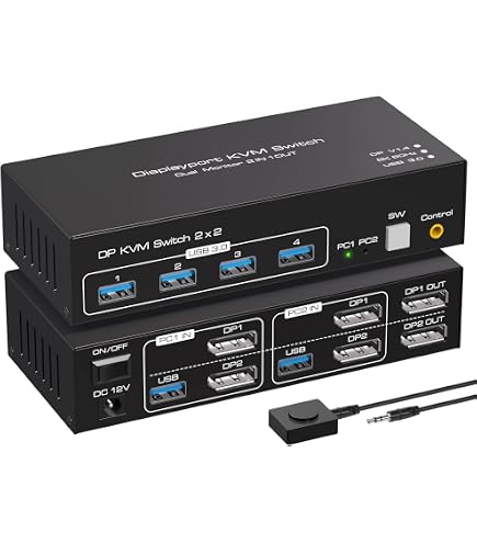 Commutateur KVM DisplayPort 2x2 – Partage 2 écrans 4K@60Hz, Clavier, Souris, USB Entre 2 PC - 10