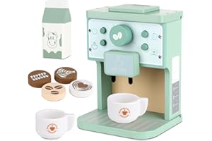 PLLYPE Drewniany ekspres do kawy dla dzieci, kuchnia do zabawy, ekspres do kawy, zestaw do zabawy, prezent dla małych dzieci, chłopców i dziewczynek