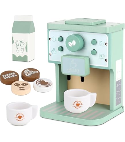 Machine à Café En Bois Jouet Pour Enfant - Avec Moulin Et Accessoires, Jeu D'imitation Dès 3 Ans