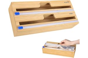 Jooheli 2 en 1 Distributeur de Papier D'aluminium avec Coupe-Papier, Distributeur de Film Alimentaire, Distributeur D'aluminium, Distributeur D'aluminium en Film Alimentaire en Bambou