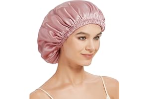 HAT HUT Bonnet de Nuit 22 Momme en 100% Soie de Mûrier pour Dormir, Double Bonnet pour Cheveux Bouclés, Bonnet de Sommeil Pure Soie, Réversible et Ajustable
