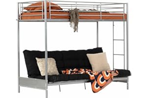 MEUBLE Cosy Literas Juveniles 90x190cm Marco de Cama con Sofá Plegable y Somier de Lamas de Metal, Estilo Industrial, para Dormitorio Infantil Hogar, Gris