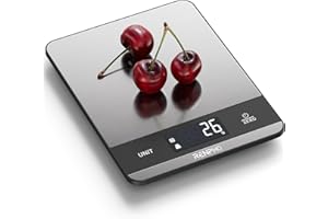RENPHO Kitchen Scales with 7 Units, High-Precision Digital Food Scales, Stainless Steel Weighing Scales Kitchen Use for Meal Preparation, Baking, LCD Display, Battery Included