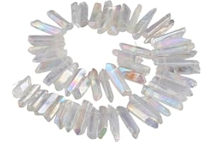 ‎KYEYGWO KYEYGWO Titanium Beschichtet Kristall Punkt Perlen Grobe Stein Sticks Spikes Natürliche Quarz Gebohrt 15 Zoll Strang Lose Perlen für Schmuck Machen