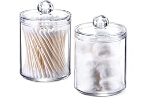 Hwtcjx 2 Pièce Porte Coton Tige, Distributeur Coton, Boite Rangement Tige avec Couvercle, étanche à la poussière et à lhumidité, pour Salon, Chambre coucher, Salle de Bain