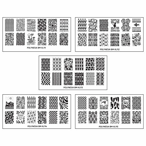 Bundle Monster 5pc Polynesian Themed Nail Art Design Rectangular XL Stamping Plates-Traditional Polynesia