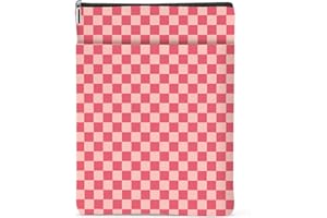 JEALANCE Pink Checkered Pattern Book Lovers Gifts Waterproof Book Sleeve Book Pouch Book Protector with Zipper & Front Pocket BookCover Case for Women Girl Readers Librarian Book Accessories Book Club Gifts