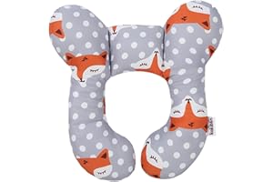 COMFORSO Baby Neck Support Pillow,Soft U Shaped Cotton Head Protector for Newborns,Stroller Travel Pillow with Cute Patterns for Car Seat Journey Sleeping,Protect the Healthy Growth of Cervical Spine (Fox)