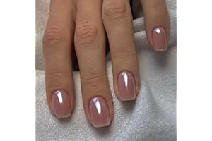 JUSTOTRY 24 Pcs Chrome Short False Nails Square Pattern,Mirror Pink Solid Tips Press on Nails Short,Glossy Fake Nails,Squoval French Stick on Nails for Women and Teens Nails Art Gifts