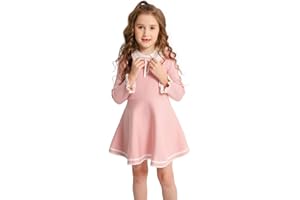 SMILING PINKER Vestidos de niña de manga larga vestido de punto volantes Bowknot vestido de suéter