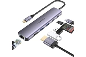 Newmight Hub USB C avec Ethernet 7 en 1 Adaptateur Type C avec HDMI 4K, 2 USB 3.0, 1G Ethernet, Port PD 100W, Lecteur de Carte SD/TF, pour Macbook iPad Dell Surface HP et Plus Encore