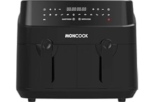 MONCOOK Friteuse a Double Air - 4,5 L X 2 Zones Independantes - Finition Garantissant Les Deux Finitions Simultanement - Airfryer a Affichage Numerique a Led Avec 12 Programmes - Friteuse sans Huile