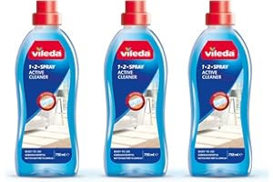 Vileda 1-2 Spray Active Cleaner, Diluted Cleaning Liquid for 1-2 Spray Mop, Pack of 3 750ml, Streak Free Cleaning Solution for Floors, Fresh Scent