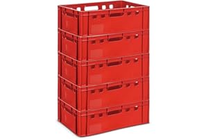 gardivo E2 Kisten Rot 5 Stück 60x40x20 Meischkiste, Metzgerkiste, Lagerkiste in rot, stapelbbar lebbensmittelecht robust fleischerkiste kunststoff Eurobox