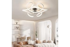 LJX Ventilatore Da Soffitto Con Telecomando E Luce Design Dc Lampadario Con Ventola a Soffitto Per Cameretta Timer Dimmerabile Reversibile Modalità Inverno/estate Plafoniera Con Ventilatore,Bianco