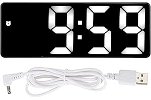 ATYHAO Budzik z Lustrem, Cyfrowy Zegar Stołowy LED z Lustrzanym Wzorem, Zasilanie Bateryjne USB lub AAA, Nowoczesny i Przenośny, Idealny do Modnych Dekoracji (Prostokątna czarna lampa o