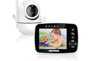 OBVHNUA Elektroniczna niania z kamerą 3,5" Elektroniczna niania LCD z Obrotem o 355°/120° tryb ECO widoczność w Nocy Dwukierunkowa Komunikacja Monitorowanie Temperatury Budzik Kołysanka