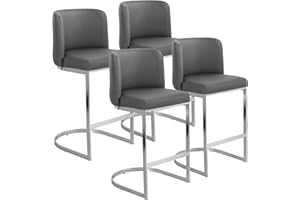 Bekrvio Bar Stools Set, Height 66cm Bar Seats with Back, Modern Counter Stools with Steel U-Shaped Base, Upholstered PU Leather Barstool for Kitchen Counter Island, (C-Shaped-Pu-Leather-gray, 4PCS)