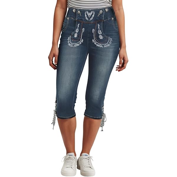 Damen Trachtenjeans Oktoberfest - High Waist Stretch Denim Mit Stickereien