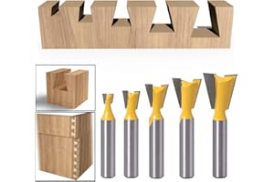 WSOOX 5pcs Coda di Rondine Router Bit Set Fresa a Taglienti per legno Larghezza di taglio: 6.35mm, 9.52mm, 12.7mm, 15.9mm, 19.05mm.