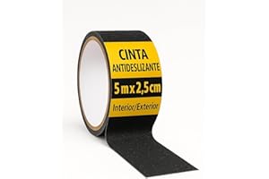 notlok Safety Work - Cinta adhesiva antideslizante [ 5 m x 2,5 cm ] Negro | Grip tape para interiores y exteriores | Grip Tape, tiras antideslizantes, tiras antideslizantes para escaleras, escalones